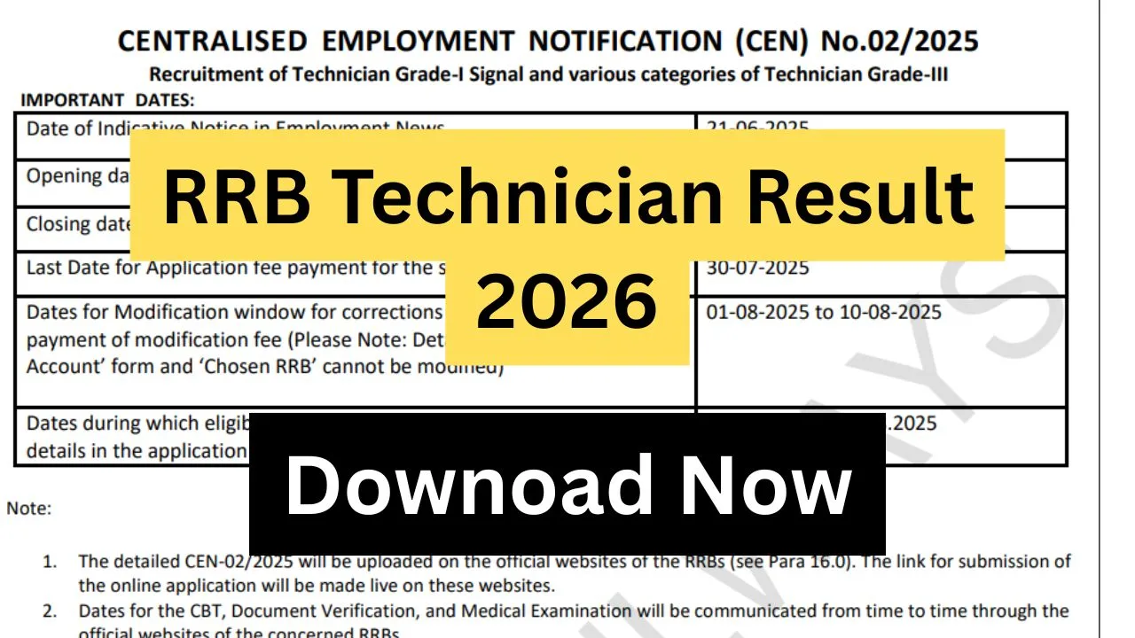 RRB Technician Result 2026
