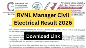 RVNL Manager Civil Electrical Result 2026