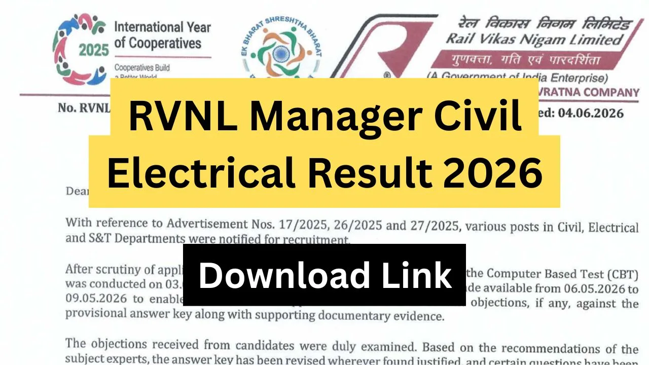 RVNL Manager Civil Electrical Result 2026